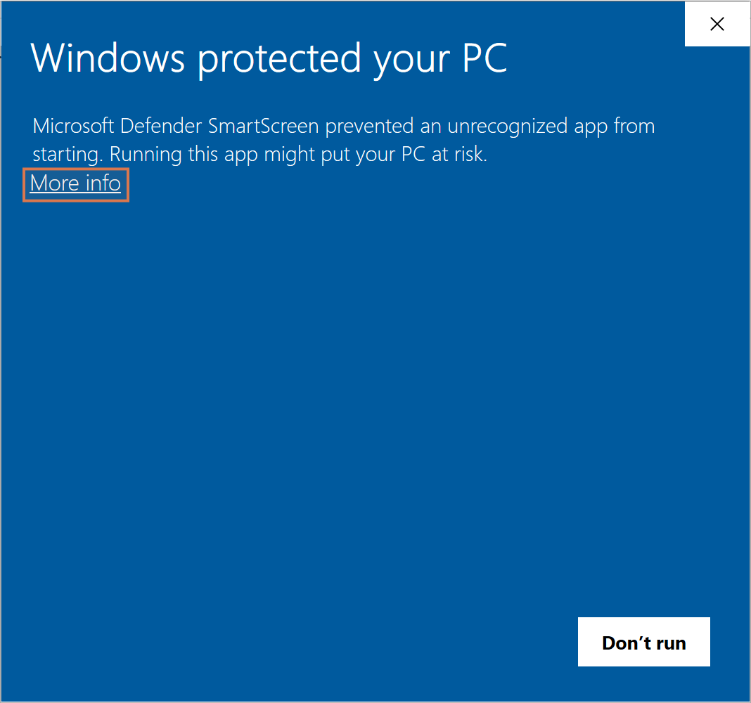 تنبيه Windows protected your PC مع تمييز More info